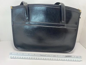 Vintage Black Leather Top Handle Purse EUC YKK Zippers 12x9 - Picture 1 of 5