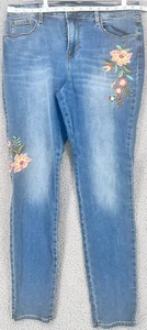 Old Navy Damen Rockstar Mid Rise Dark Wash Stickerei Blumen Jeans - Bild 1 von 12