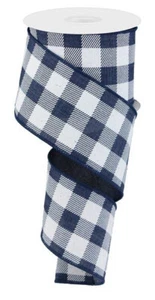 Plaid Check Wired Edge Ribbon - 10 Yards (Navy Blue, White, 2.5") - RG0180019 - Picture 1 of 1