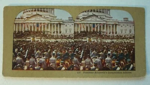 5 Stereo View Cards, PRESIDENT ROOSEVELT, Oath, Inauguration, Senators & Parade - Bild 1 von 6