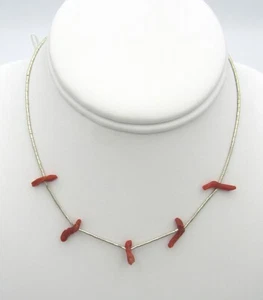 Collar de plata esterlina nativa americana con 5 ramas rojas de coral de 14,75 pulgadas - Imagen 1 de 3