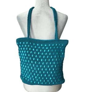 Handbag Shoulder Bag Turquoise Blue Braided Ribbon Weave - Picture 1 of 10