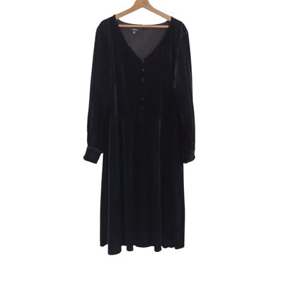 Talbots Velvet Long Sleeve Fit and Flare Dress Midi Black Gothic Plus Size 24W - Image 1 of 4