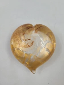 Murano Art Glass Paperweight Gold Swirls Heart Made In Italy Signed Vintage. 14 - Picture 1 of 4