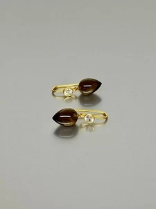 18K Gold Fill Smoky Quartz, Crystal Teardrop Earrings in 925 Sterling Silver - Picture 1 of 5