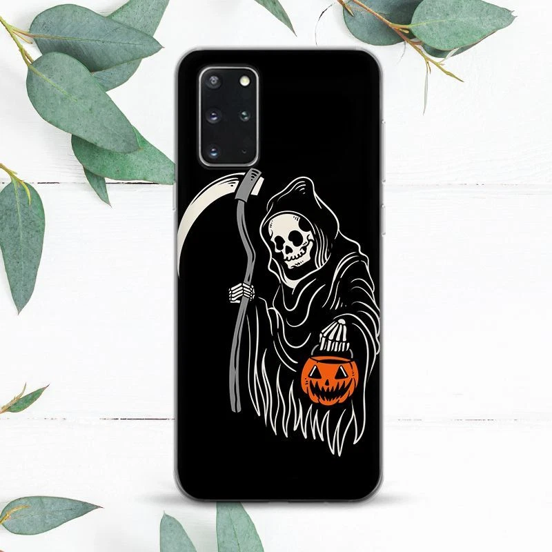 万圣节死亡橙色南瓜保护壳 适用于三星 Note 20 S20 S21 S22 S23 S24 FE — 第 1/1 张图片