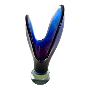 Vintage Murano Summerso Chela Shell Art Glass Vase Cobalt Blue & Purple Violet - Picture 1 of 8