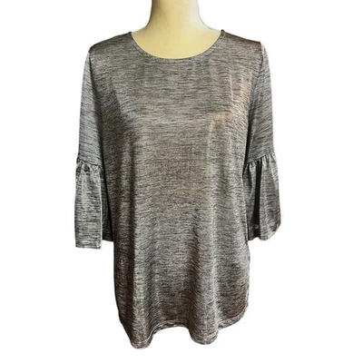 Blusa para mujer DANTELLE M gris metálico y dorado manga 3/4 pulóver transparente Foto 1 de 4