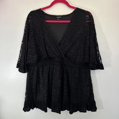 Torrid Stretch Lace Surplice Dolman Sleeve Top Black Sz 1 1X Whimsygoth Witchy - Image 1 of 4