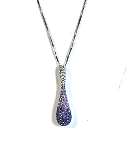 Purple Ombre Pave Crystal Teardrop Pendant Necklace Sterling Silver 925 Au - Picture 1 of 6