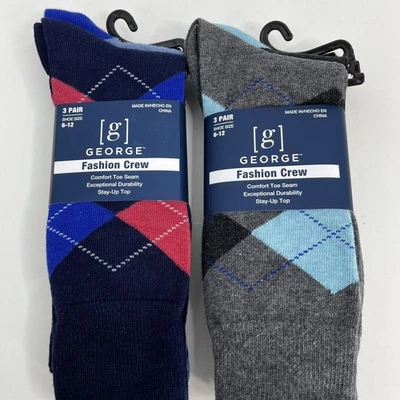6 pares de calcetines suaves clásicos de algodón de moda para hombre 6-12 Argyle azul oscuro gris NUEVO Foto 1 de 4