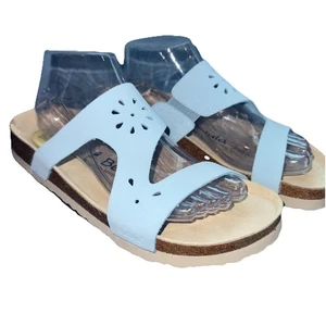 Betula Light Blue Leather Cutout Boho Hippie Slide Sandals Cork 9/40 Birkenstock - Picture 1 of 8