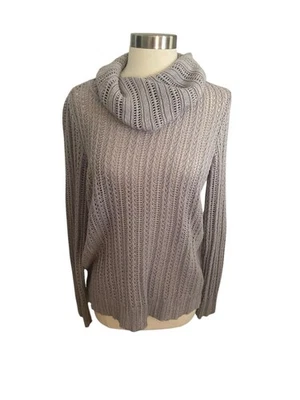 Suéter gris tejido grueso Axcess para mujer capucha cuello talla mediana Foto 1 de 4