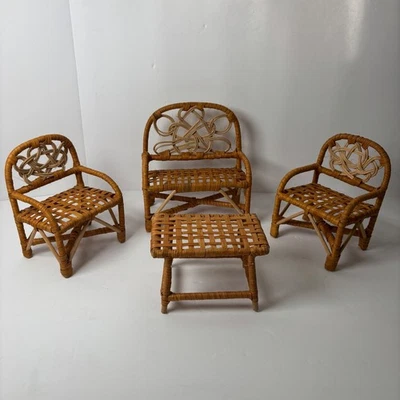 Винтажный ротанг плетеный кукольный домик мебель набор миниатюрные стулья стол богемное - Изображение 1 из 4