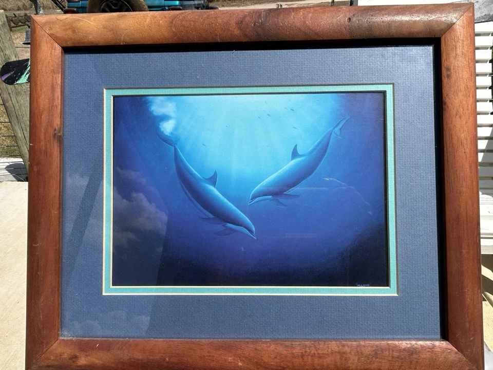 Wyland Maui Dawn 1992 Ocean Breaching jubarte baleia coral havaiano impressão emoldurada  - Imagem 1 de 3