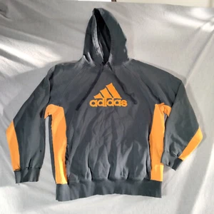 Adidas Mens Hoodie Sweatshirt Size L Black w/Orange Trim Three Bars Logo Pockets - Picture 1 of 22