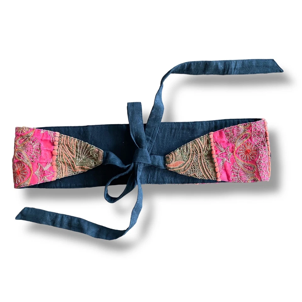 Cinturón Obi bordado vintage corbata en cummerbund boho envolvente dorado rojo negro Foto 1 de 4