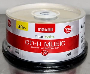 Maxell CD-R Music 30pk Maxdata 80 Min 700 MB Blank Sealed Compact Disc Record - Picture 1 of 5