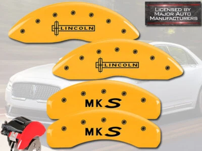 Conjunto de 4 tampas de pinça de disco de freio MGP dianteiro + traseiro amarelo 2009-2012 "Lincoln MKS" - Imagem 1 de 4