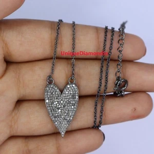 Collana con ciondolo a forma di cuore diamante argento 925 collana fatta a mano gioielli regalo - Foto 1 di 10