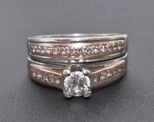 Beautiful 14k White & Rose Gold Engagement/Wedding Set - Size 6.75 - 6.9G - Picture 1 of 7