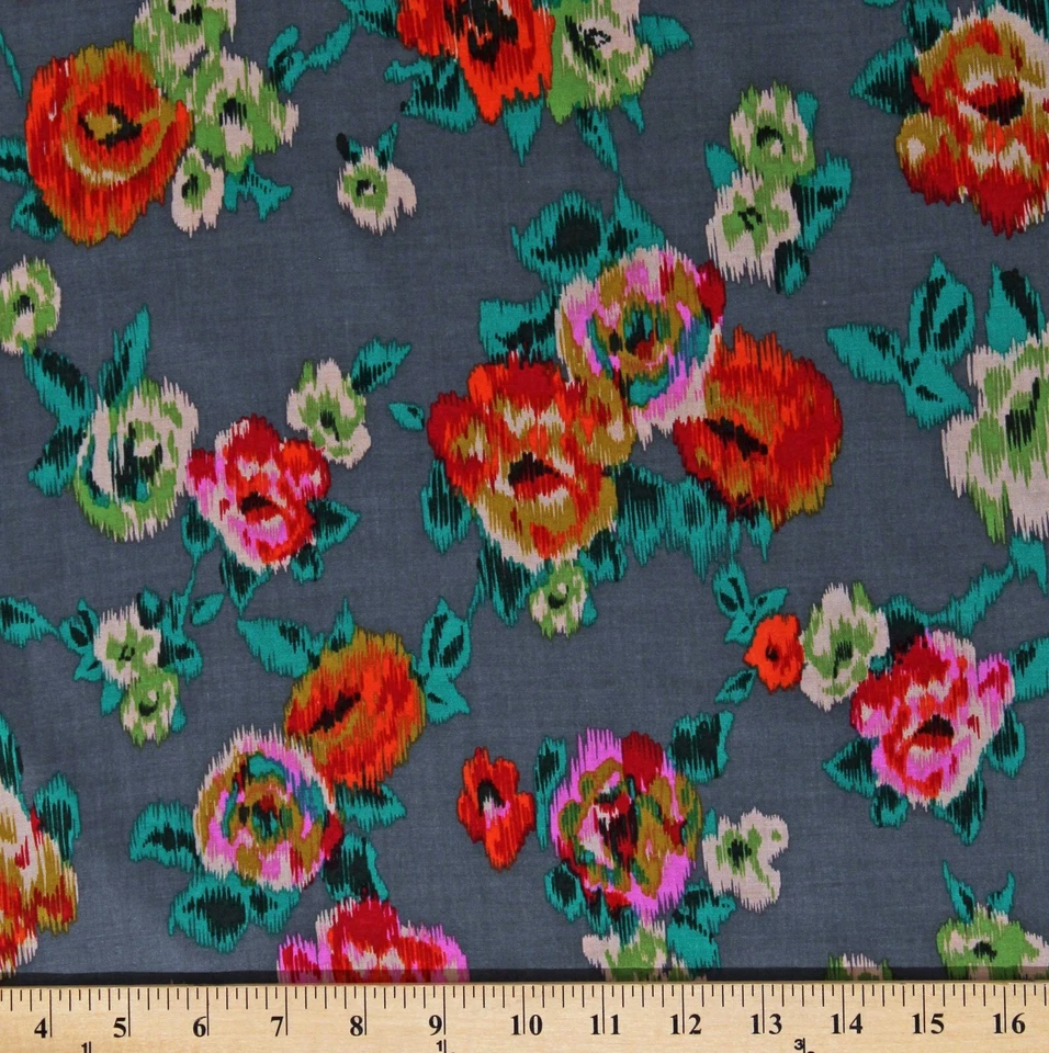 Rayón Challis Flores Multicolor Floral sobre Tela Gris por Yarda D445.22 Foto 1 de 1