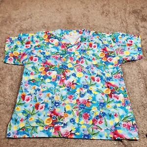 Top scrub Trend blu colorato floreale tasche frontali taglia small - Foto 1 di 4