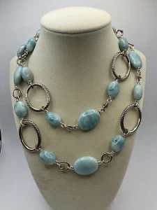 Stunning MICHAEL DAWKINS Sterling Silver Turquoise Quartz 36 Inch Necklace GREAT - Picture 1 of 10