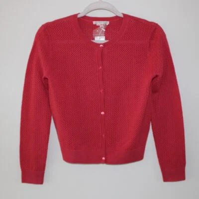 Nuevo con etiquetas Cárdigan Suéter Cárdigan Bonpoint Lana Botón Frontal Crochet Rojo Fresa 12 Foto 1 de 4