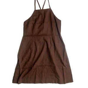 Sportsgirl Size 12 Liliana Cross Back Mini Dress Linen Blend Chocolat Side Zip - Picture 1 of 6