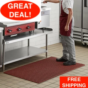 3' x 5' Red Straight Edge Grease-Resistant Anti-Fatigue Slip Rubber Floor Mat - Picture 1 of 12