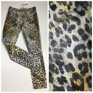 NWT L'AGENCE Black White Silver Bronze Leopard Coated MARGOT Jeans Womens sz 25 - Picture 1 of 12