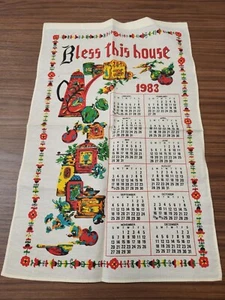 Vintage 1983 Cloth Calendar Kitchen Wall Hanging “Bless This House” Linen - Picture 1 of 6
