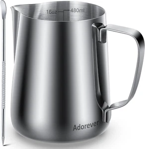 Milk Frothing Pitcher, 16Oz 480Ml Milk Frother Cup Stainless Steel Steaming Pitc - Picture 1 of 7