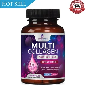 Multi Collagen Complex Pills - Type I, II, III, V, X, Grass Fed & Non-GMO Hy.... - Picture 1 of 10