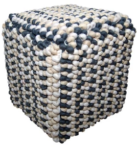 Square Button Pouf WILLA in Off-White/Black Pattern - Picture 1 of 2
