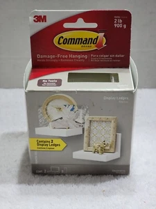 2 PACK NEW 3M COMMAND BRAND HOM23Q-2ES HANGING DISPLAY LEDGES WHITE HOLDS 2 LB - Picture 1 of 5