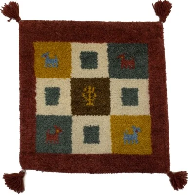 Square Indo-Gabbeh Rug Multicolored Oriental Carpet Tassels Kids 1'5X1'5 ft - Image 1 of 4
