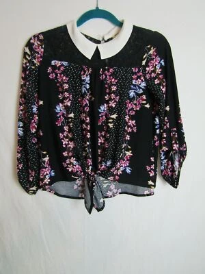 MONTEAU 女孩黑色花卉长袖罩衫 XL 码二手状况完好 DH2167 — 第 1/3 张图片