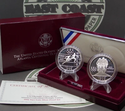 1995 Atlanta Olympic Proof "CYCLIST & TRACK RUNNER" (2 Coin) Silver Set Box/COA - Image 1 of 4