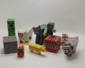 Minecraft Figure Toy Lot Cow Sheep Wolf/Dog Cheetah Small Figurines Set of 10 - Picture 1 of 5