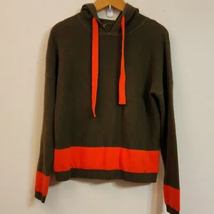Kokun Damen 100% Baumwolle Strick Pullover Hoodie grün orange Gr. M Athleisure - Bild 1 von 17