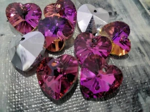 Faceted Heart Glass Charms, Back Plated,  Magenta, 14x14x7.5mm, 10 pieces,  - Foto 1 di 3