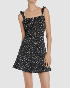 $160 Aqua Women's Black Zodiac-Print Square-Neck Sleeveless Mini A-Line Dress M - Picture 1 of 4