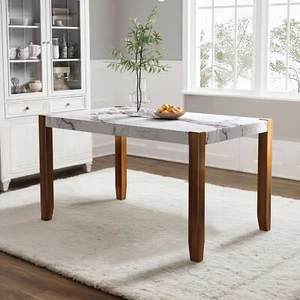 46.5"Dining Table,Modern Kitchen Table,Rectangular Faux Marble Style Table w/Woo - Picture 1 of 13