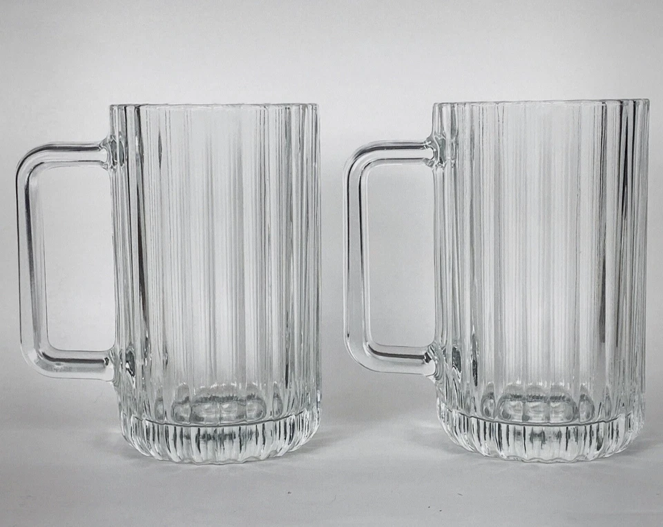 Crown CORNING Bormioli Italia 2 tazas de cerveza vidrio acanalado pesado 16 oz   Foto 1 de 4