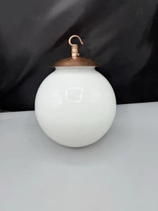Vintage Milk Glass Light Pendant fitting Brass Gallery + 2ft Brass Chain 1980s - Picture 1 of 11