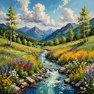 ACEO Art Card Wildflowers and fresh running stream - Picture 1 of 1