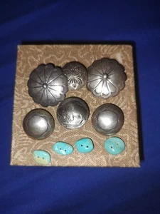 Vintage Sterling native button covers, 5 Handmade Turquoise Buttons 11 Pcs. - Picture 1 of 9