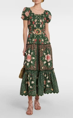 FARM RIO Green Pineapple Garden Belted Tiered Cotton Maxi Dress M $280 - Image 1 of 4